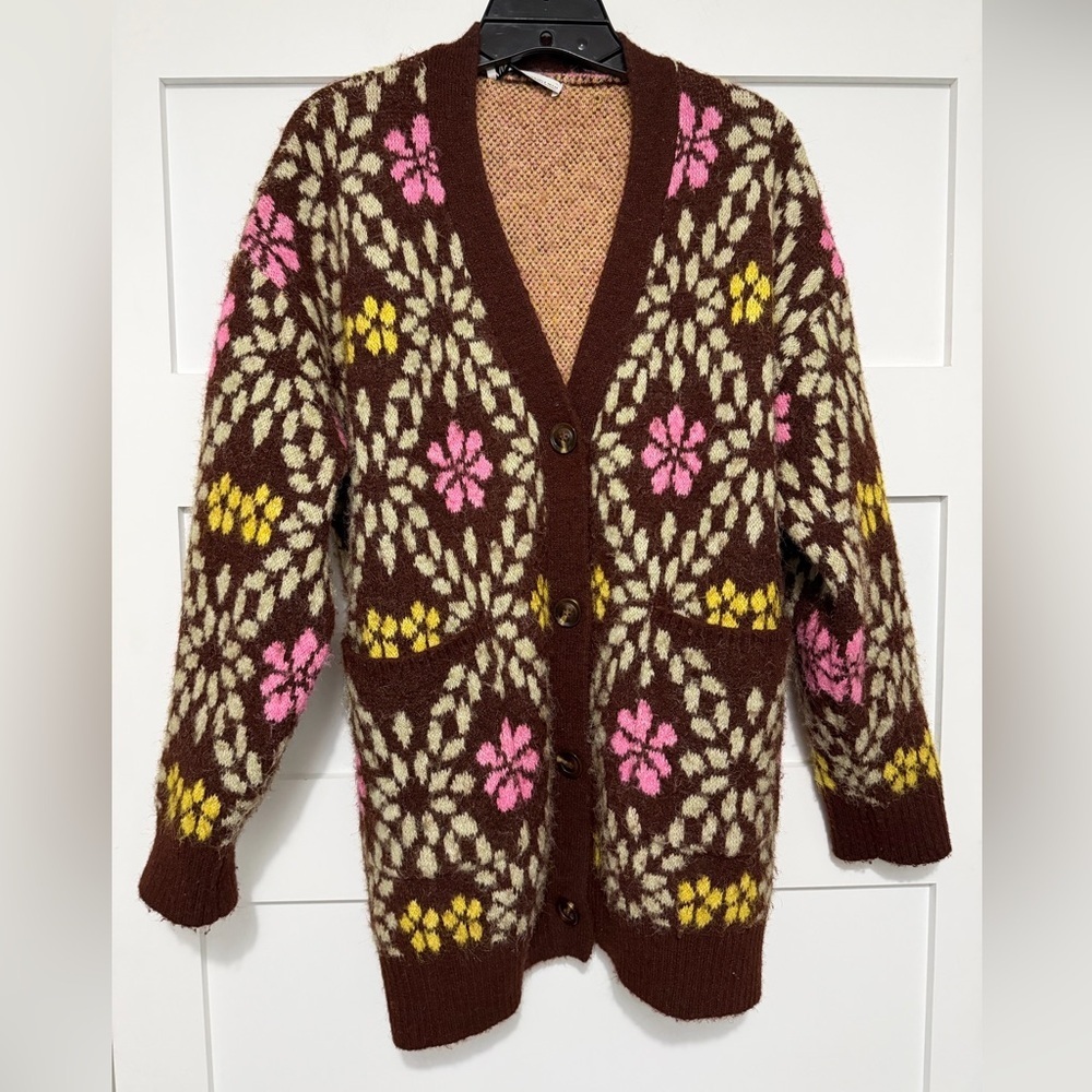 ZARA Oversized Chunky Floral Knit Cardigan Sweater Size Small nbnn - Picture 5 of 9